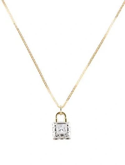 Pre-owned Necklace 14k Diamond Lock Pendant, 16" In Multi