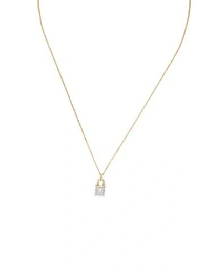 Pre-owned Necklace 14k Diamond Lock Pendant , 16" In Multi