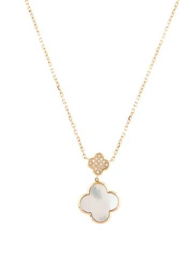 Pre-owned Necklace 14k Diamond Mother Of Pearl & Diamond Pendant , 17.75" In White