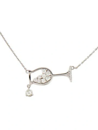 Pre-owned Necklace 14k Diamond Pouring Glass Pendant, 18" In Multi