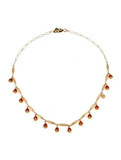 Pre-owned Necklace 14k Diamond, Ruby, Pearl & Enamel Station  In Multi