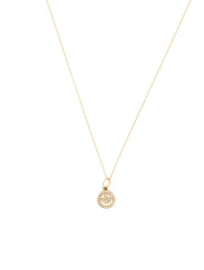 Pre-owned Necklace 14k Diamond Smiling Face Pendant , 18" In Multi