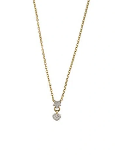 Pre-owned Necklace 14k Diamond Star & Heart Pendant , 16.75" In Multi