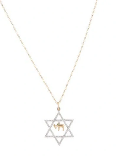 Pre-owned Necklace 14k Diamond Star Of David Chai Pendant , 18" In Multi