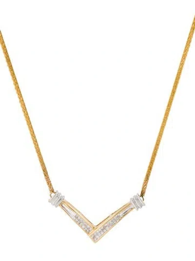 Pre-owned Necklace 14k Diamond V Pendant , 18" In Multi