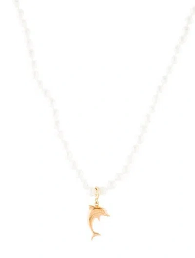 Pre-owned Necklace 14k Dolphin Pendant & Pearl Bead , 18" In Multi