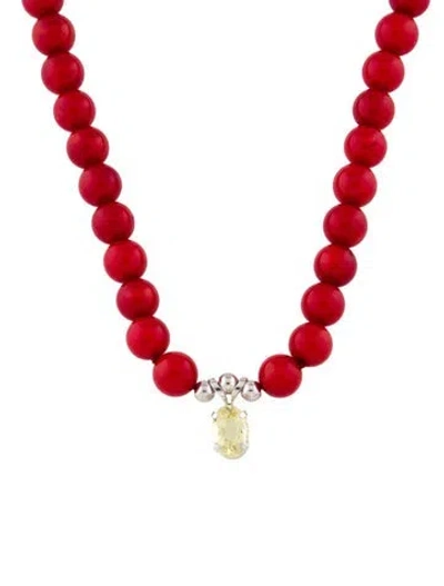 Pre-owned Necklace 14k Dyed Coral & Quartz Pendant Bead Strand , 21" In Multi