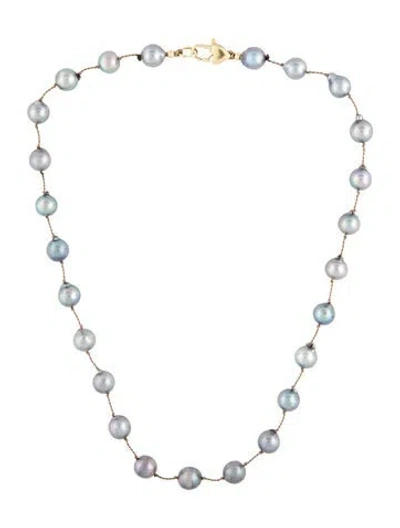 Pre-owned Necklace 14k Dyed Culture Pearl Station , 17" In Multi