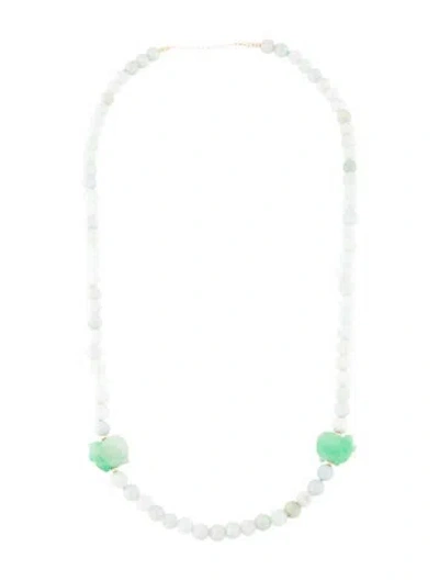Pre-owned Necklace 14k Dyed Jadeite & Jadeite Pig Bead Station , 26.5" In Multi