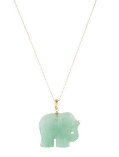 Pre-owned Necklace 14k Dyed Jadeite Elephant Pendant , 18" In Multi