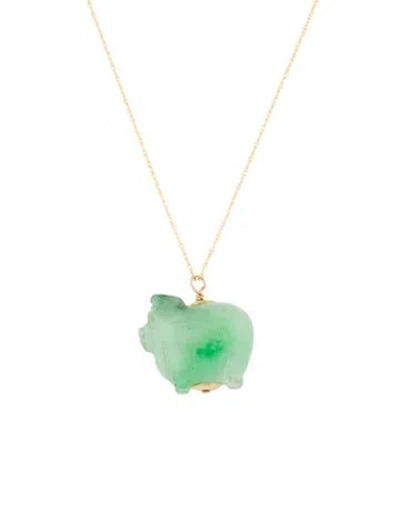 Pre-owned Necklace 14k Dyed Jadeite Pig Pendant , 18" In Multi