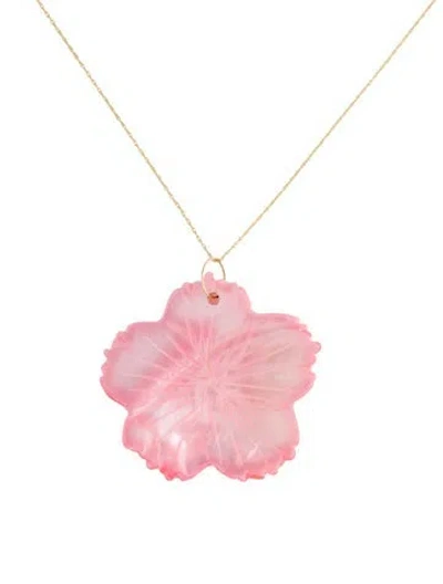 Pre-owned Necklace 14k Dyed Mother Of Pearl Flower Pendant , 18" In Multi