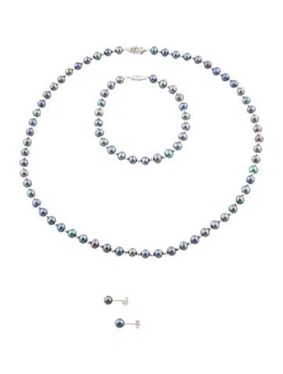 Pre-owned Necklace 14k Dyed Pearl , Bracelet, Earring Set, 7" In Multi