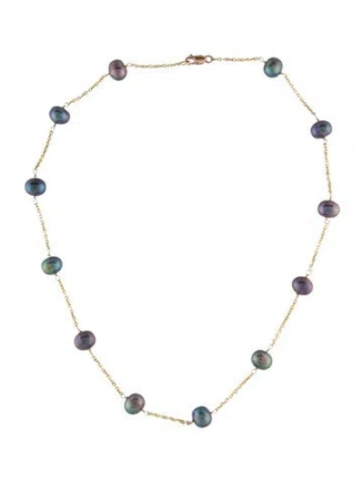 Pre-owned Necklace 14k Dyed Pearl Station Choker , 14" In Multi