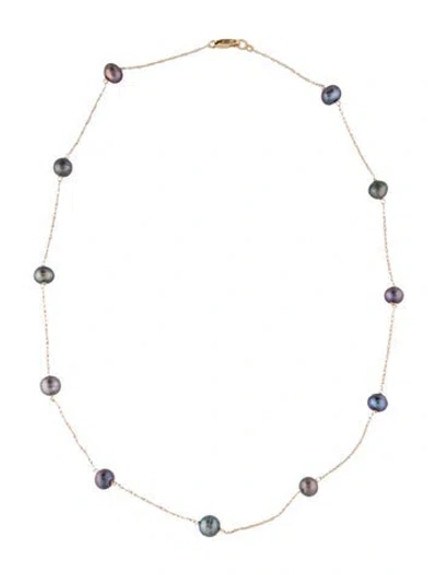 Pre-owned Necklace 14k Dyed Pearl Station , 17.25" In Multi