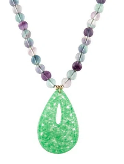 Pre-owned Necklace 14k Dyed Quartzite & Fluorite Bead Pendant , 19" In Multi