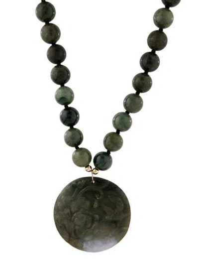 Pre-owned Necklace 14k Dyed-jade Beaded Pendant , 26" In Multi