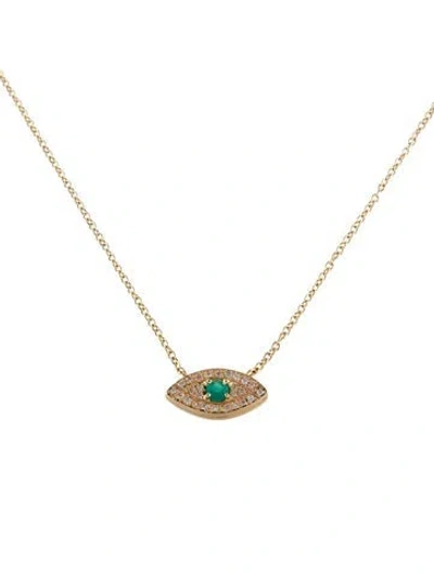 Pre-owned Necklace 14k Emerald & Diamond Evil Eye Pendant , 15" In Multi
