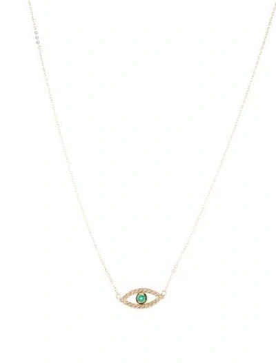 Pre-owned Necklace 14k Emerald & Diamond Evil Eye Pendant , 18.5" In Multi