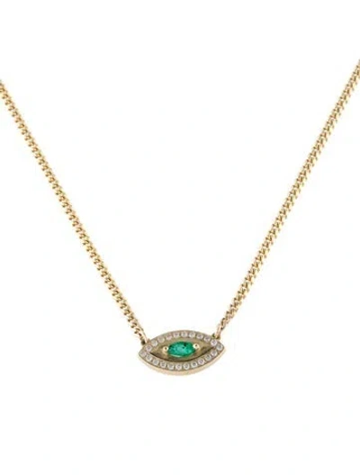 Pre-owned Necklace 14k Emerald & Diamond Eye Pendant , 16" In Multi