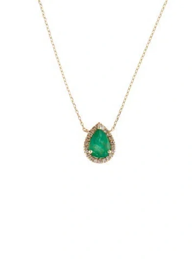 Pre-owned Necklace 14k Emerald & Diamond Pendant , 18" In Multi