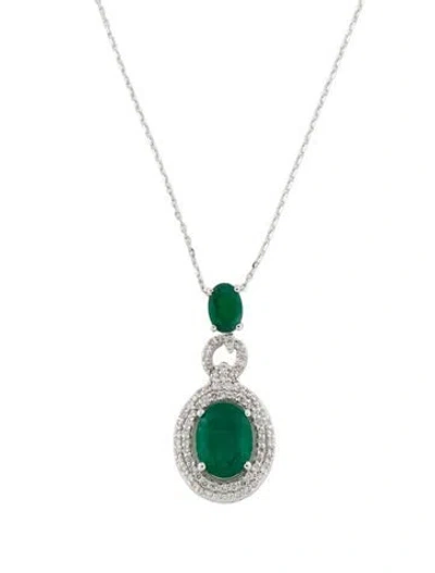 Pre-owned Necklace 14k Emerald & Diamond Pendant , 18" In Multi