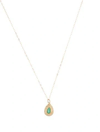 Pre-owned Necklace 14k Emerald & Diamond Pendant , 18" In Multi