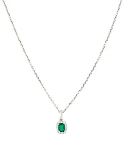 Pre-owned Necklace 14k Emerald & Diamond Pendant , 18" In Multi
