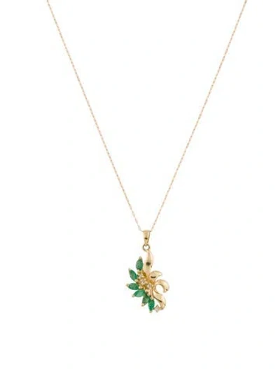 Pre-owned Necklace 14k Emerald & Diamond Pendant , 18" In Multi
