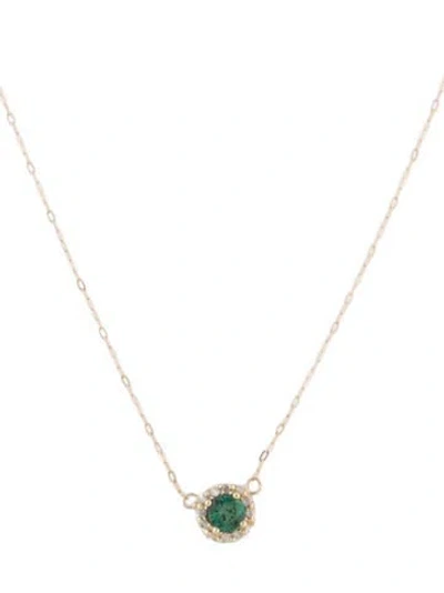 Pre-owned Necklace 14k Emerald & Diamond Pendant , 18" In Multi