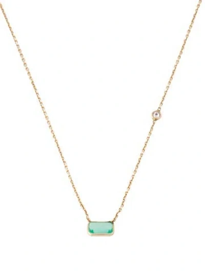 Pre-owned Necklace 14k Emerald & Diamond Pendant , 18" In Multi