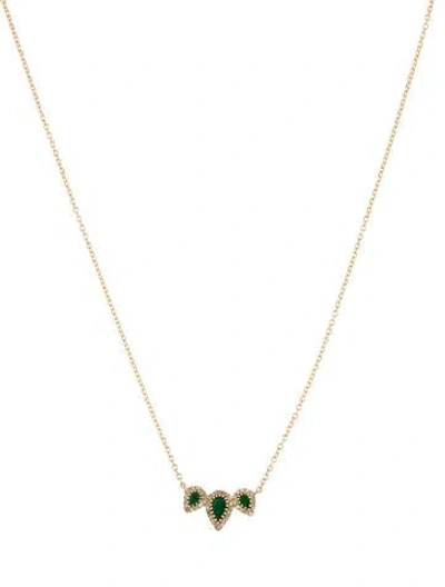 Pre-owned Necklace 14k Emerald & Diamond Pendant , 18" In Multi