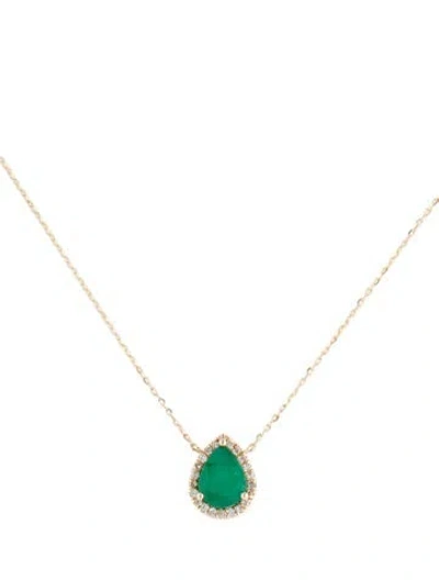 Pre-owned Necklace 14k Emerald & Diamond Pendant , 18" In Multi
