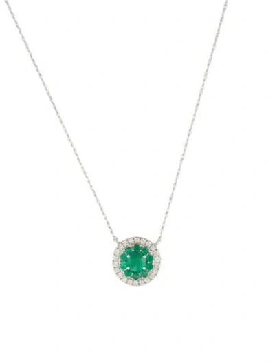 Pre-owned Necklace 14k Emerald & Diamond Pendant , 18" In Multi