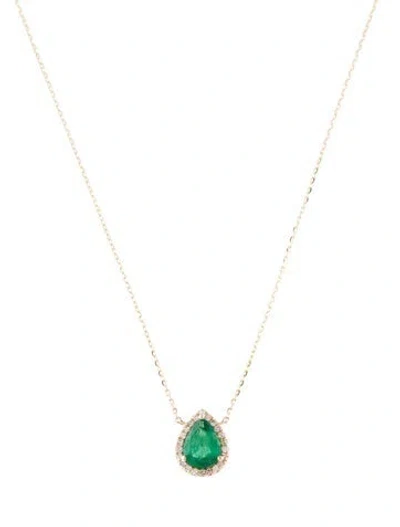 Pre-owned Necklace 14k Emerald & Diamond Pendant , 18" In Multi