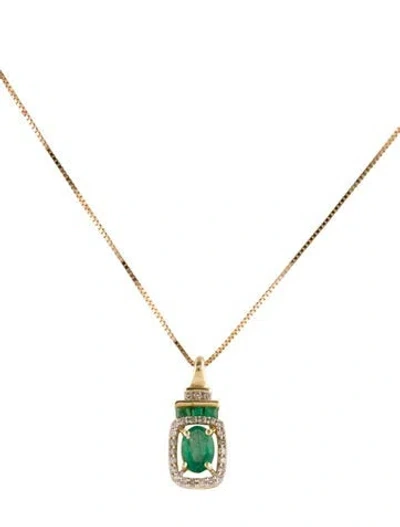 Pre-owned Necklace 14k Emerald & Diamond Pendant , 18" In Multi