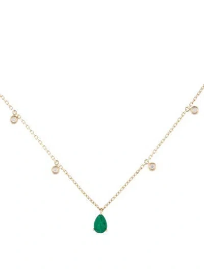 Pre-owned Necklace 14k Emerald & Diamond Station , 17.5" In Multi