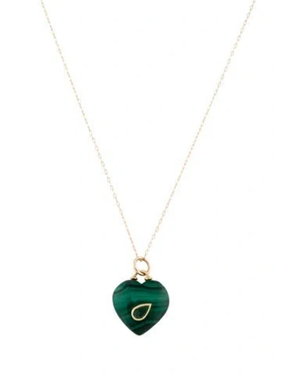 Pre-owned Necklace 14k Emerald & Malachite Heart Pendant , 18" In Multi
