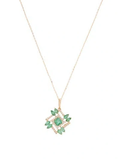 Pre-owned Necklace 14k Emerald & Sapphire Pendant , 17.75" In Multi