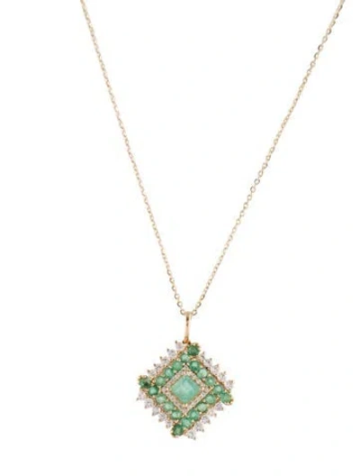 Pre-owned Necklace 14k Emerald & Sapphire Pendant , 18" In Multi