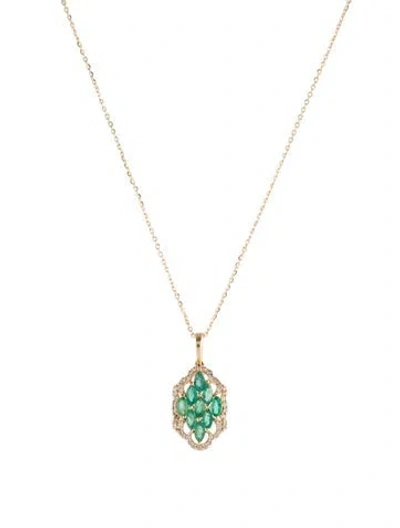 Pre-owned Necklace 14k Emerald & Sapphire Pendant , 18" In Multi