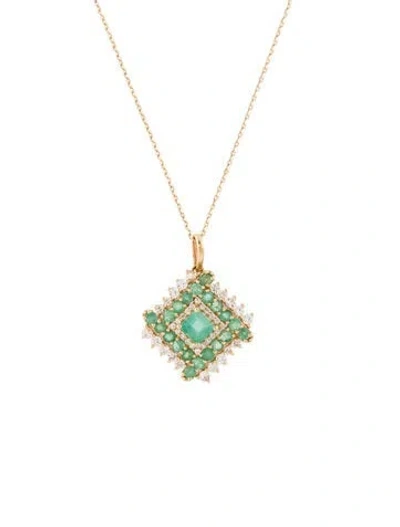 Pre-owned Necklace 14k Emerald & Sapphire Pendant , 18" In Multi