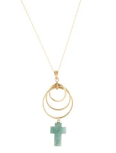Pre-owned Necklace 14k Emerald Cross Pendant , 18" In Multi