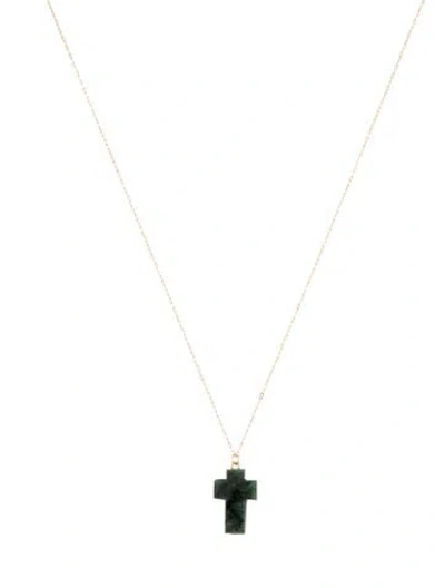 Pre-owned Necklace 14k Emerald Cross Pendant , 18" In Multi