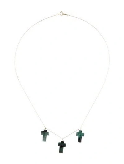 Pre-owned Necklace 14k Emerald Cross Station , 17.75" In Multi