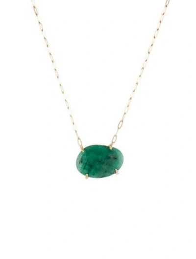 Pre-owned Necklace 14k Emerald Pendant , 18" In Multi