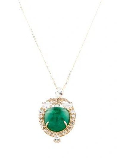 Pre-owned Necklace 14k Emerald, Sapphire & Diamond Pendant , 18" In Multi