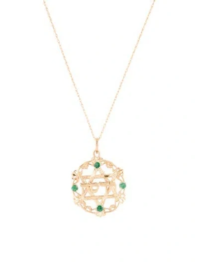 Pre-owned Necklace 14k Emerald Star Of David Pendant , 18.25" In Multi