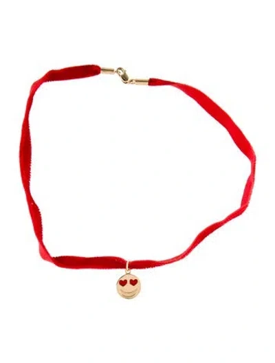 Pre-owned Necklace 14k Enamel Heart Emoji Choker , 13" In Multi