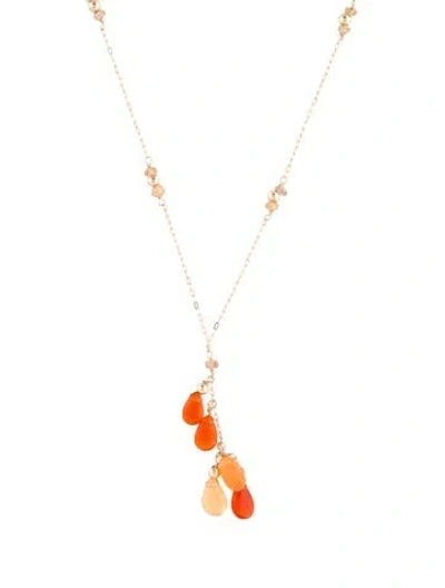 Pre-owned Necklace 14k Fire Opal & Sapphire Pendant , 18.75" In Multi